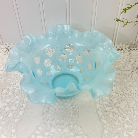 Vintage Light Blue Coin Dot Fluted Edge Display Centerpiece Candy Trinket Bowl - Picture 2 of 11